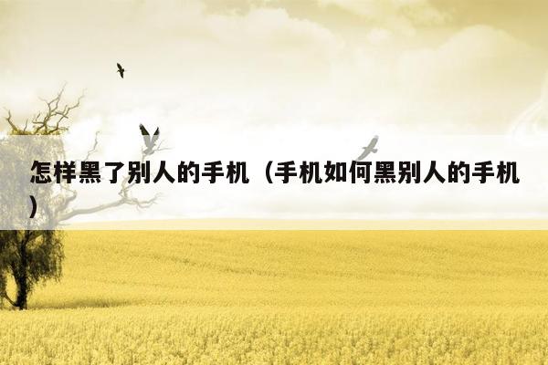 怎样黑了别人的手机(手机如何黑别人的手机)