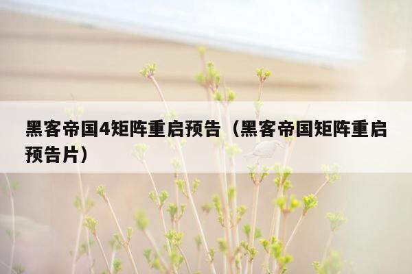 黑客帝国4矩阵重启预告(黑客帝国矩阵重启预告片)