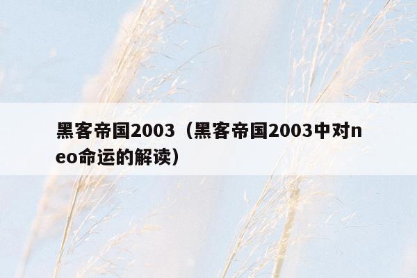 黑客帝国2003(黑客帝国2003中对neo命运的解读)