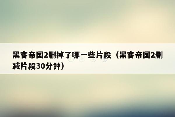 黑客帝国2删掉了哪一些片段(黑客帝国2删减片段30分钟)