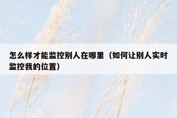 怎么样才能监控别人在哪里（如何让别人实时监控我的位置）
