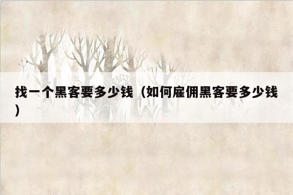 找一个黑客要多少钱(如何雇佣黑客要多少钱)