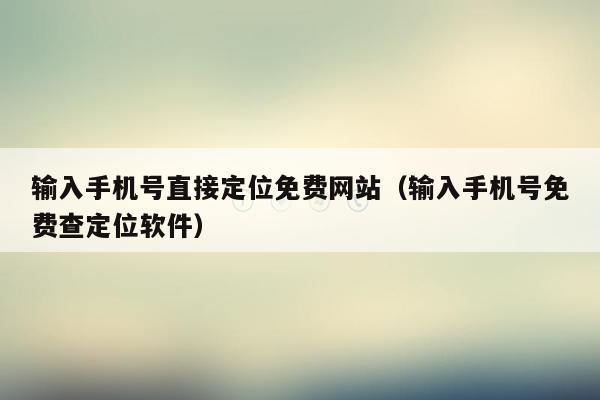 输入手机号直接定位免费网站(输入手机号免费查定位软件)