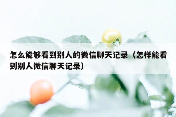怎么能够看到别人的微信聊天记录(怎样能看到别人微信聊天记录)