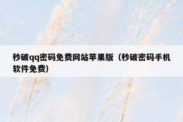 秒破qq密码免费网站苹果版(秒破密码手机软件免费)