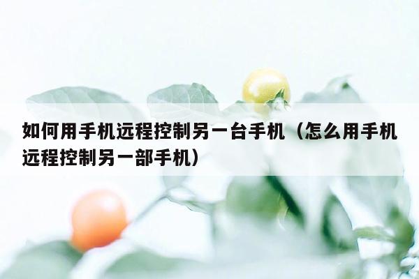 如何用手机远程控制另一台手机(怎么用手机远程控制另一部手机)
