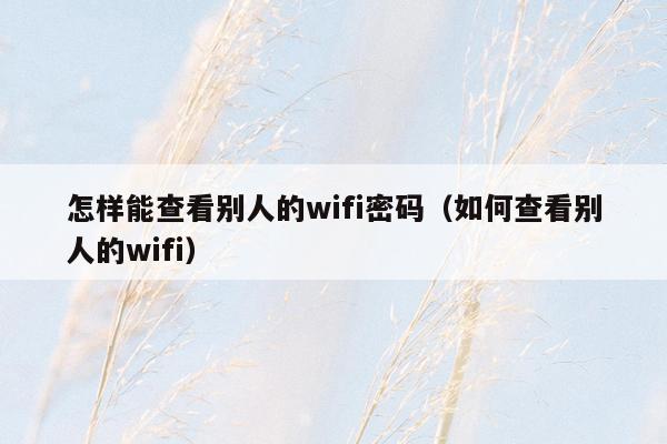 怎样能查看别人的wifi密码(如何查看别人的wifi)