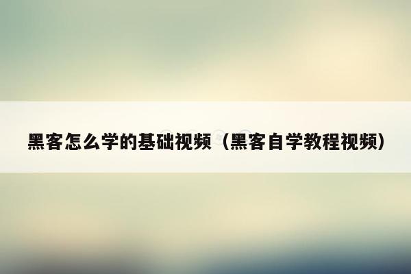 黑客怎么学的基础视频(黑客自学教程视频)
