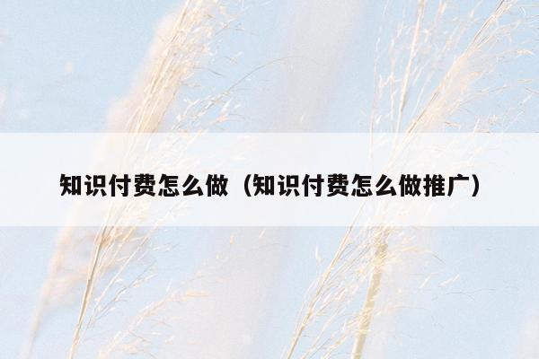 知识付费怎么做(知识付费怎么做推广)