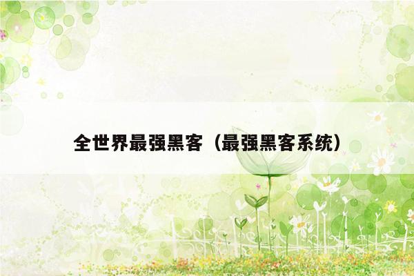 全世界最强黑客(最强黑客系统)