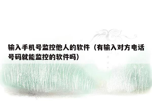输入手机号监控他人的软件(有输入对方电话号码就能监控的软件吗)