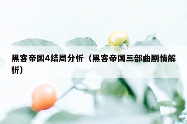 黑客帝国4结局分析(黑客帝国三部曲剧情解析)