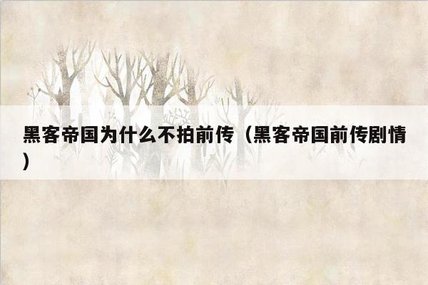 黑客帝国为什么不拍前传(黑客帝国前传剧情)