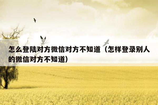 怎么登陆对方微信对方不知道(怎样登录别人的微信对方不知道)