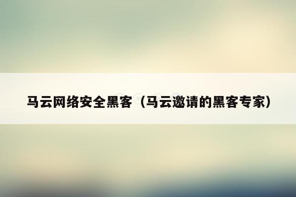 马云网络安全黑客(马云邀请的黑客专家)