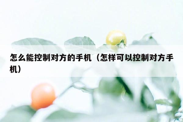 怎么能控制对方的手机(怎样可以控制对方手机)