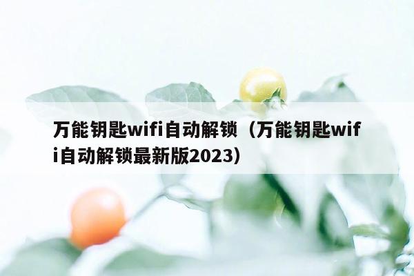 万能钥匙wifi自动解锁（万能钥匙wifi自动解锁最新版2023）